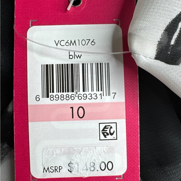 VINCE CAMUTO Black & White Floral Dress w/Sheer Sheath Overlay, Size 10. - Picture 8 of 10